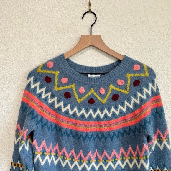 Sundance Catalog Size XS Glencoe Sweater Blue Fair Isle Wool Alpaca Blend Boho - Picture 2 of 9